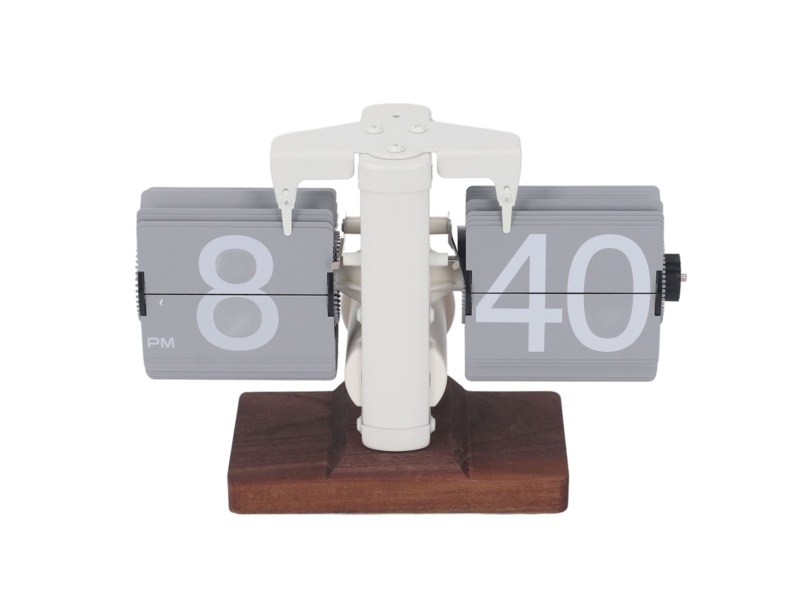 Relógio de mesa flip mecânico retro 12h com base de madeira bateria powered S/MARCA
