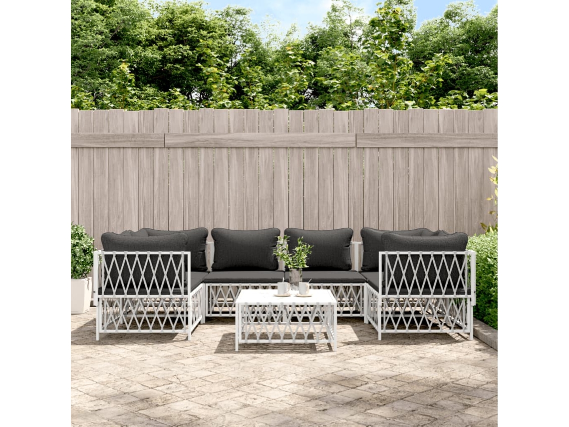Pcs Conjunto Lounge De Jardim Com Almofadões Aço Branco Dkd Home Decor