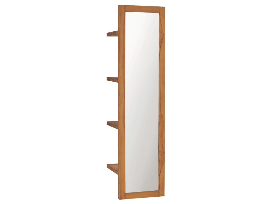 Vidaxl Espelho De Parede Com Prateleiras 30x30x120 Cm Teca Maciça