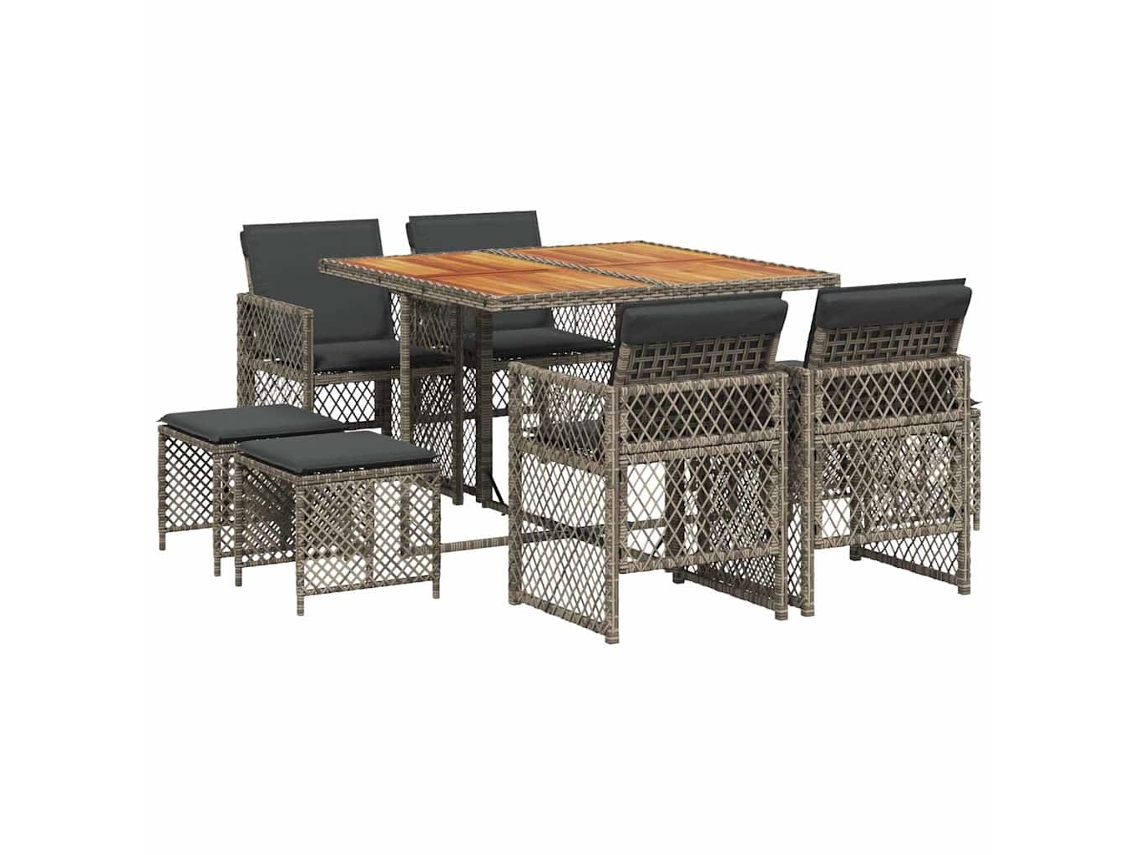 Conjunto de 9 Jantar para Jardim com Almofadões Vime Pe Cinza MAISON EXCLUSIVE