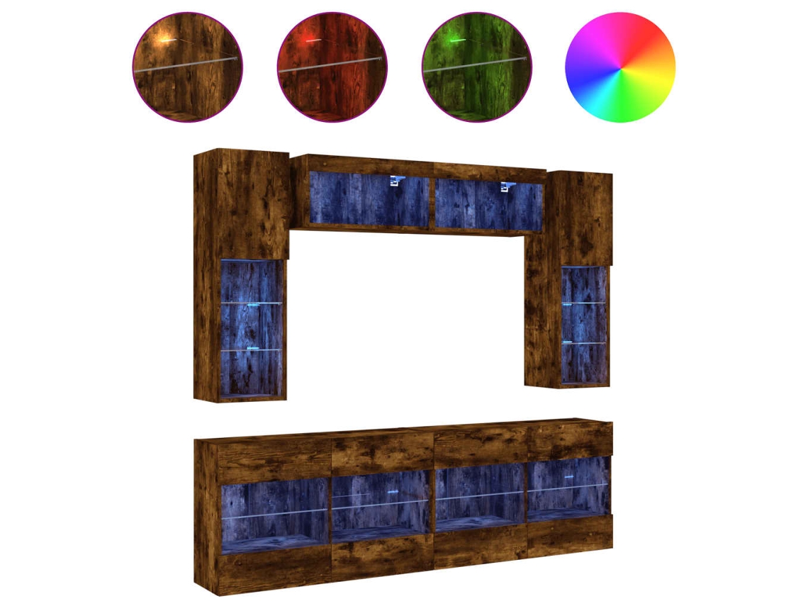 Conjunto de 6 suportes de parede para TV com luzes LED, acabamento em carvalho fumê, MAISON EXCLUSIVE (95x95x45 cm)