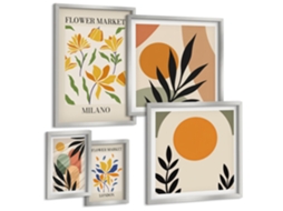 Conjunto De Pinturas Flores Abstratas Estilo Boho Espelharte (5 Peças)