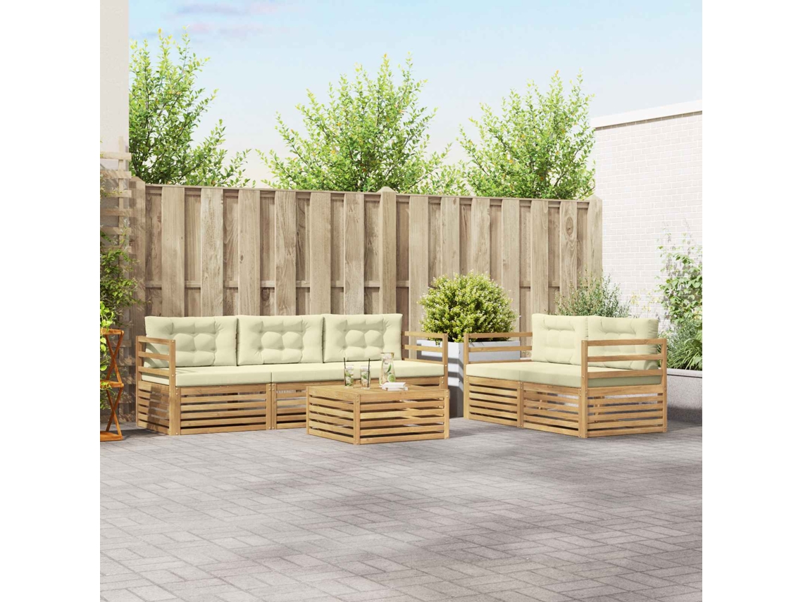 Vidaxl Conjunto De Sofás Para Exterior 6 Unid. Branco E Creme