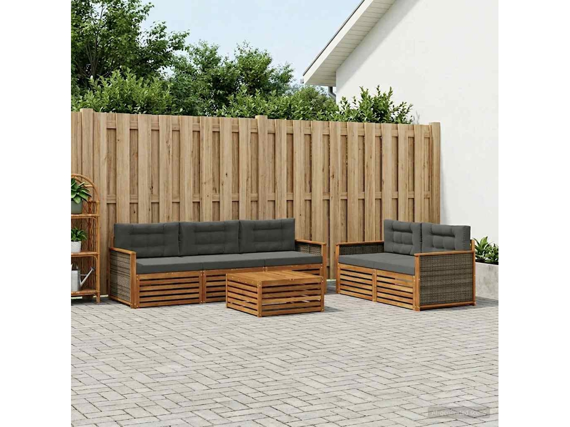 Vidaxl Conjunto De Sofás Para Exterior 6 Unid. Natural E Antracite