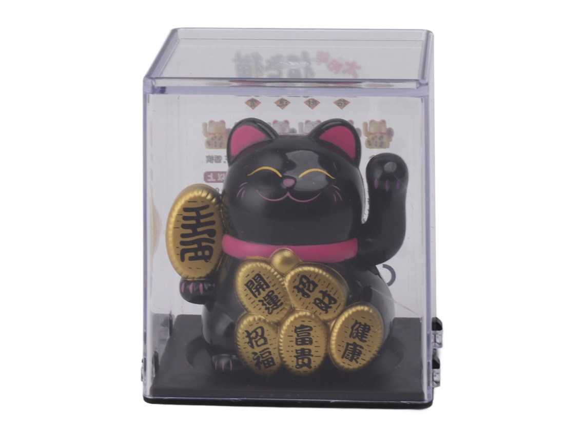 Baok-gato Da Sorte Solar 2 Polegadas Mini Cuto Gato Moviendo A Pata Para Decoração De Casa E Carro Preto