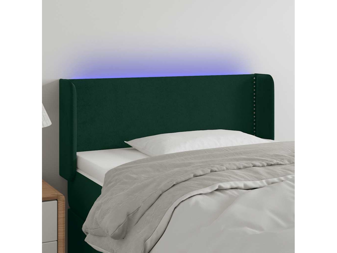 Vidaxl Cabeceira Cama C/ Luzes Led Veludo 103x16x78/88 Cm Verde-escuro