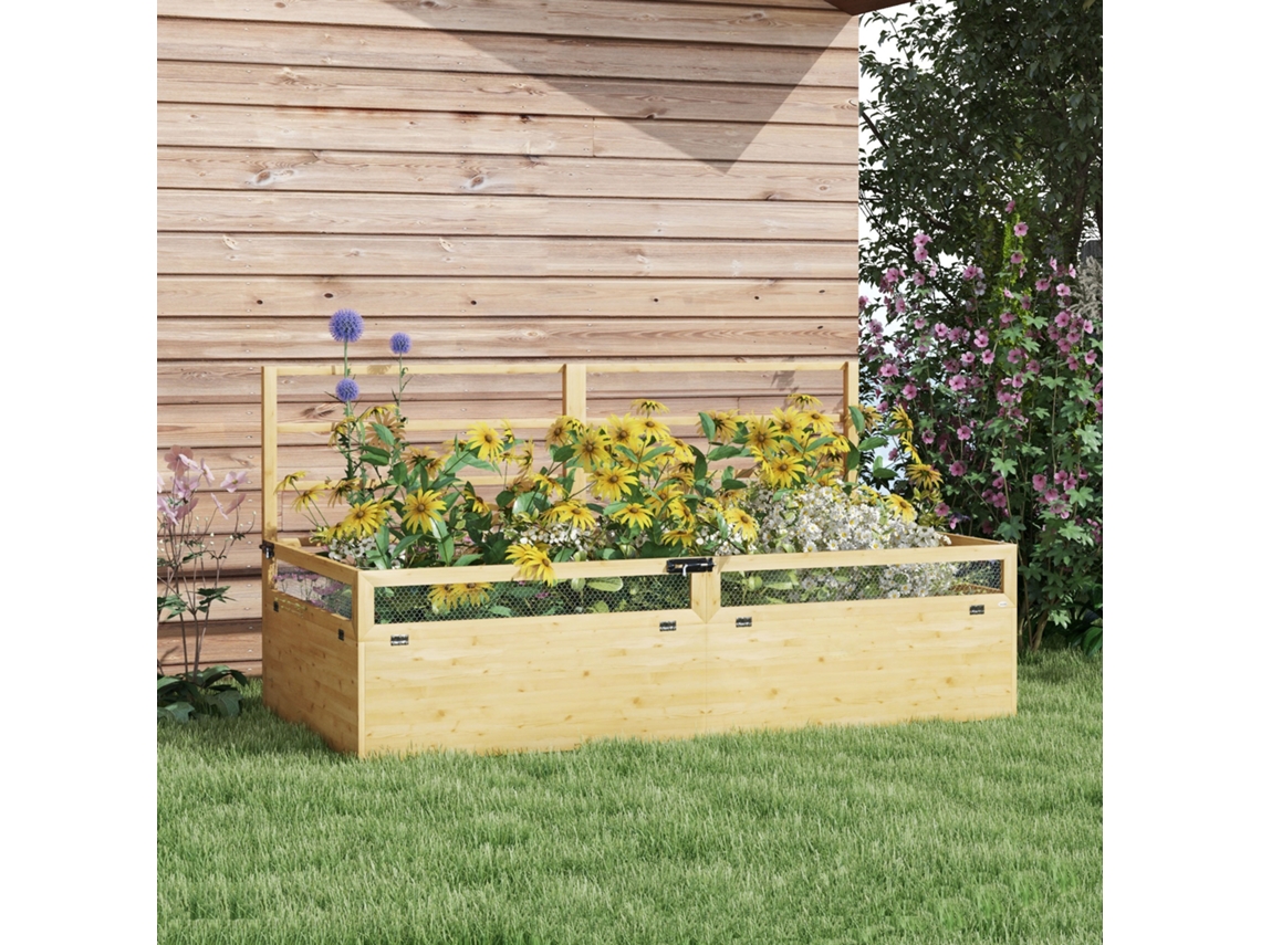 Canteiro Com Treliça Outsunny, Canteiro Para Ervas Em Madeira, Jardim E Varanda, Madeira Natural, 183×98,5×95cm