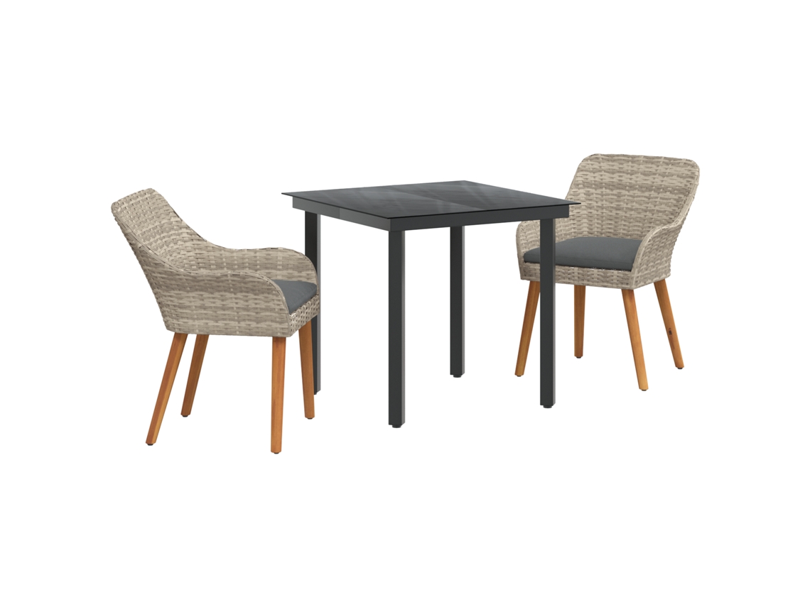 Conjunto 3 Conjunto De Jantar Para Jardim Vidaxl Cinzento-claro Vime Pe (80 X 80 X 74 Cm)