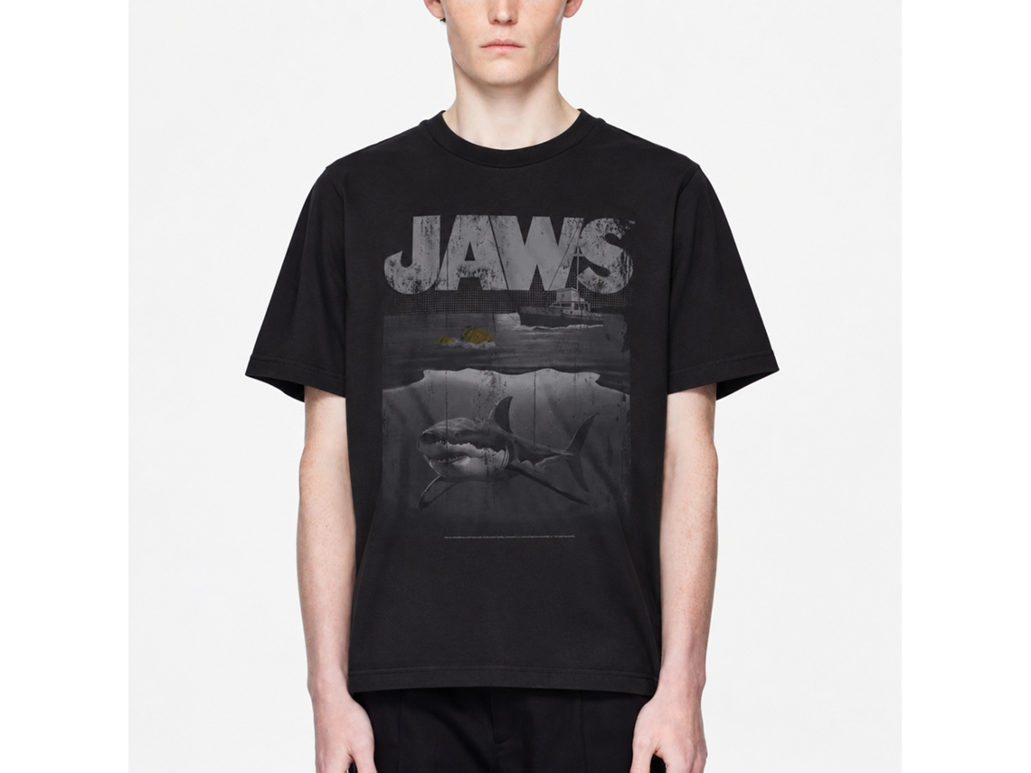 Rockinstone Jaws Movie Shark Boat Heather Black Adult T-shirt Size:m