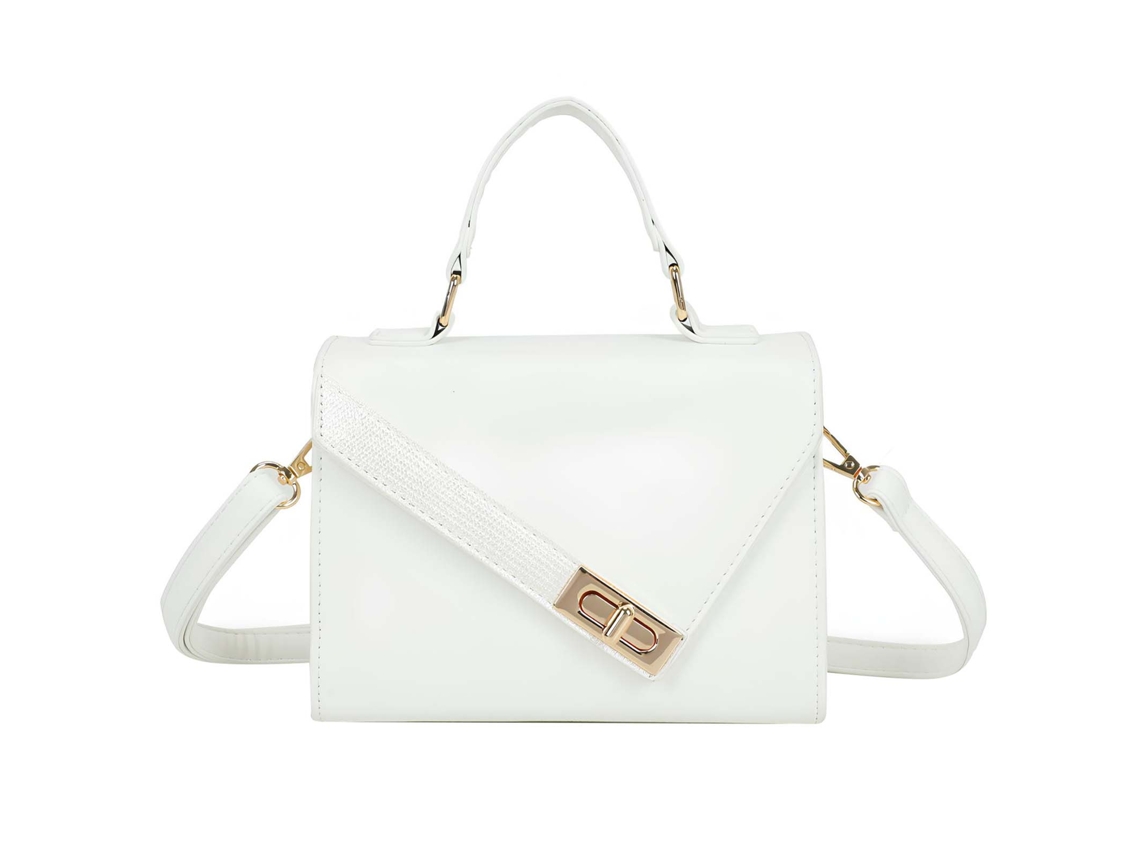 Bolsa De Mão Feminina Com Aba Assimétrica E Fecho De Metal Dourado