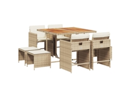 Conjunto de 9 Jantar para Jardim com Almofadões Vime Pe Bege MAISON EXCLUSIVE