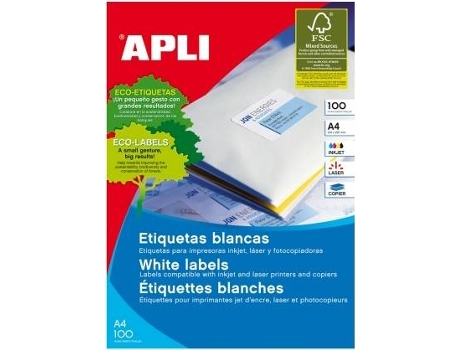 Etiquetas A4 210x297mm Autocolantes Brancas 100 Folhas 