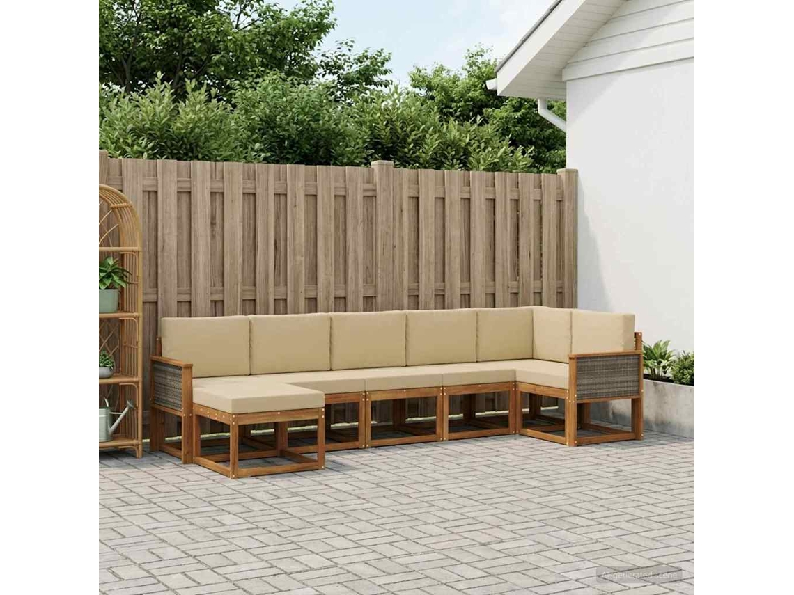 Vidaxl Conjunto De Sofás Para Exterior 7 Pcs Natural E Bege Poliéster