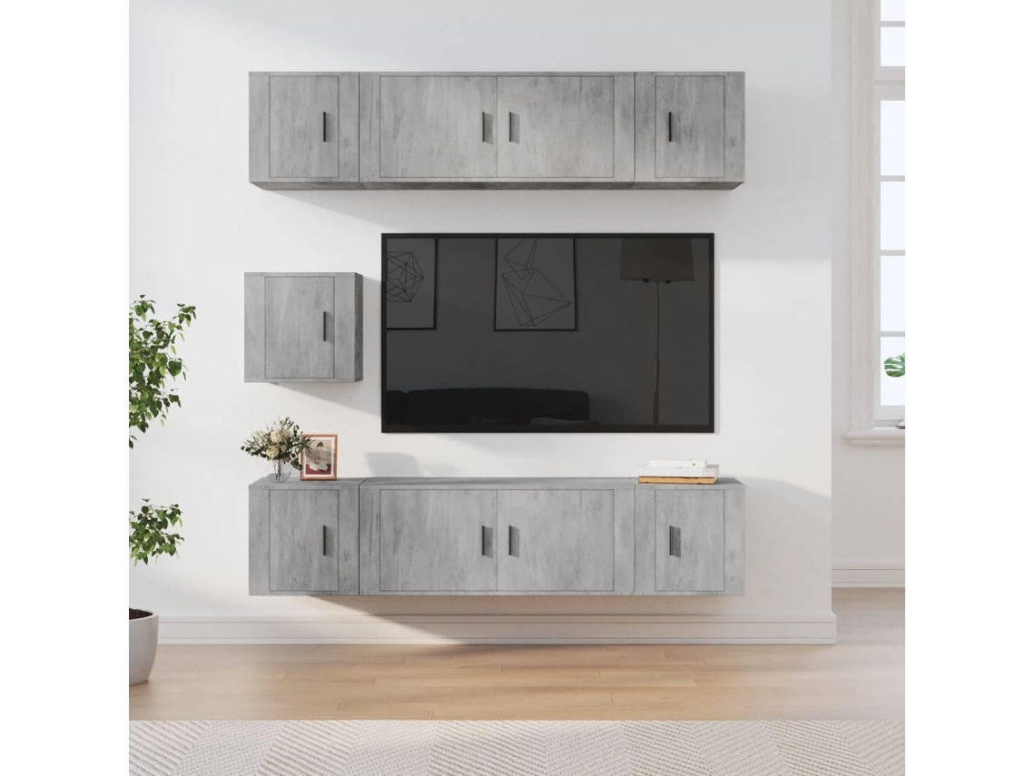 Vidaxl Conjunto Móveis De Tv 7 Pcs Madeira Processada Cinzento Cimento