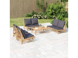 Conjunto Lounge 5 Peças Jardim Bambu C/ Almofadões Cinza Escuro Dkd Home Decor