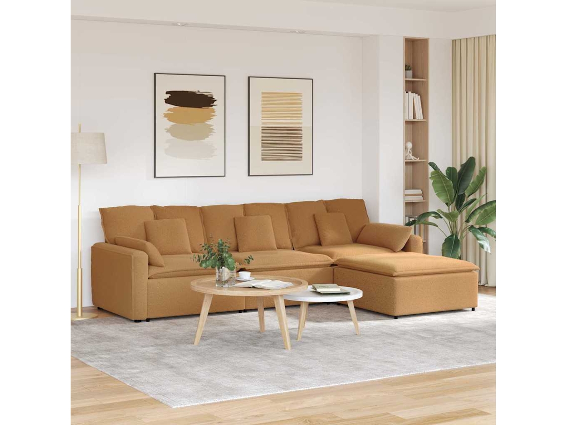 Vidaxl Sofá Modular Com Pufes E Almofadas Bege