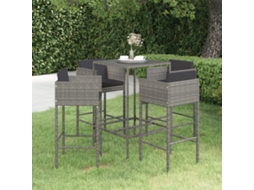 Vidaxl 5 Pcs Conjunto De Bar P/ Jardim C/ Almofadões Vime Pe Cinzento