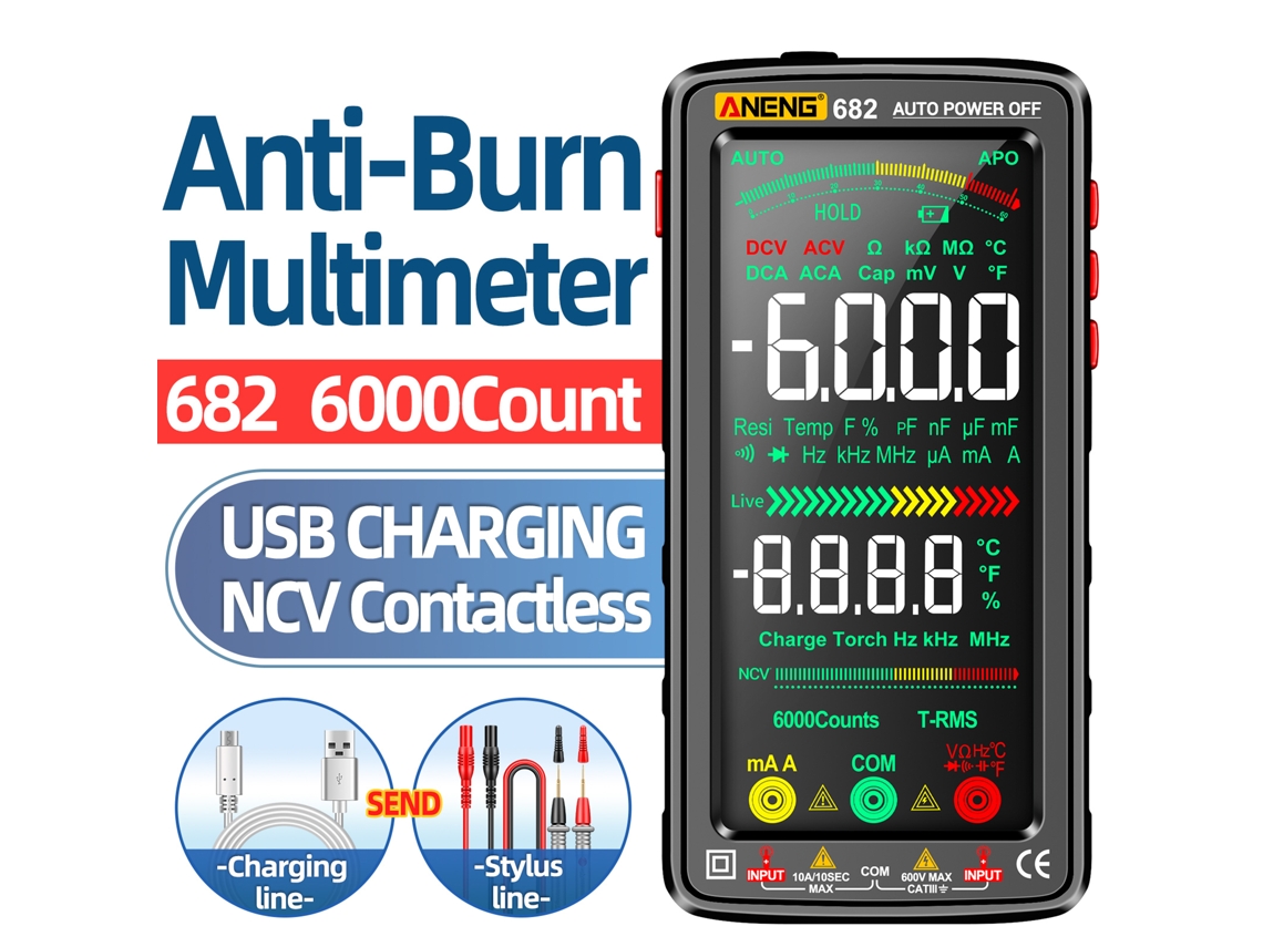 Aneng 621A Multímetro Digital Inteligente com Tela Tática, Auto Range, Recarregável, NCV, True RMS S/MARCA