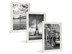 Pinturas Murais Modernas Vistas Da Cidade, Pontes, Torre Eiffel Moldura Branca Quadros Para O Escritório Espelharte (3 Piezas De 40x60 Cm)