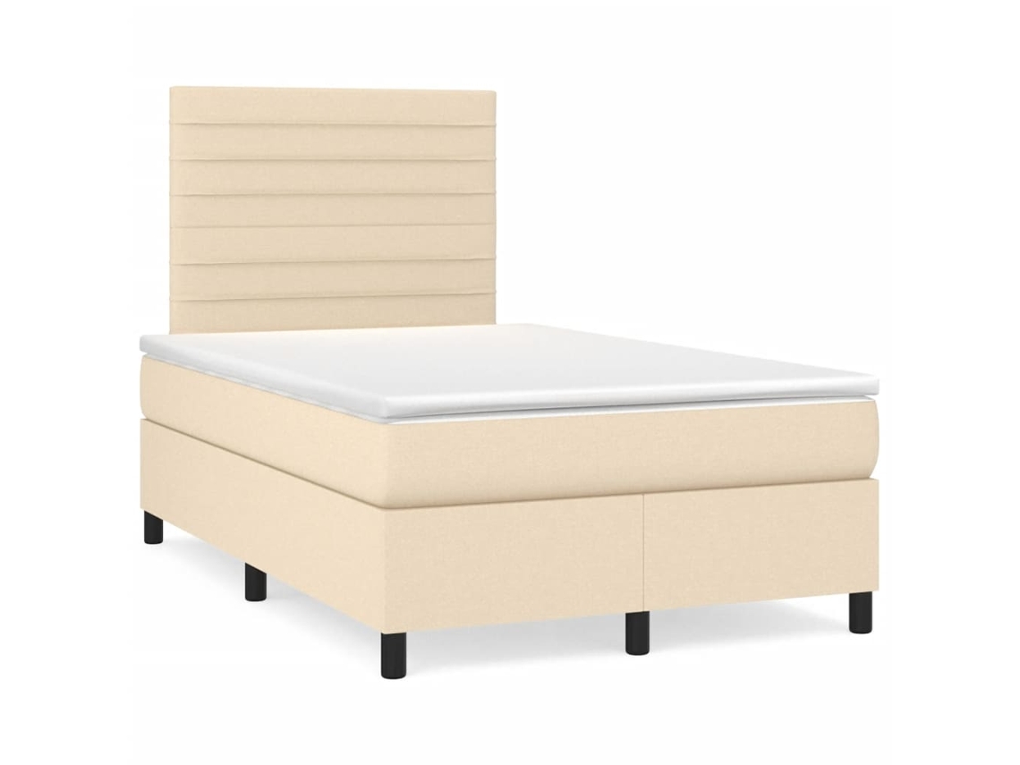 Vidaxl Cama Box Spring C/ Colchão E Led 120x190 Cm Tecido Cor Creme