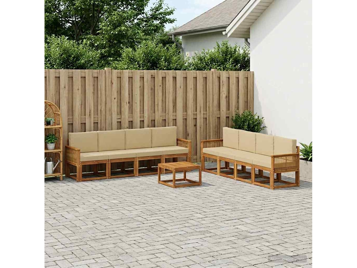 Vidaxl Conjunto De Sofás Para Exterior 9 Pcs Natural E Bege Poliéster