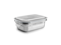 Ibili Keepklin - Recipiente retangular de aço inoxidável para micro-ondas, 0,6L