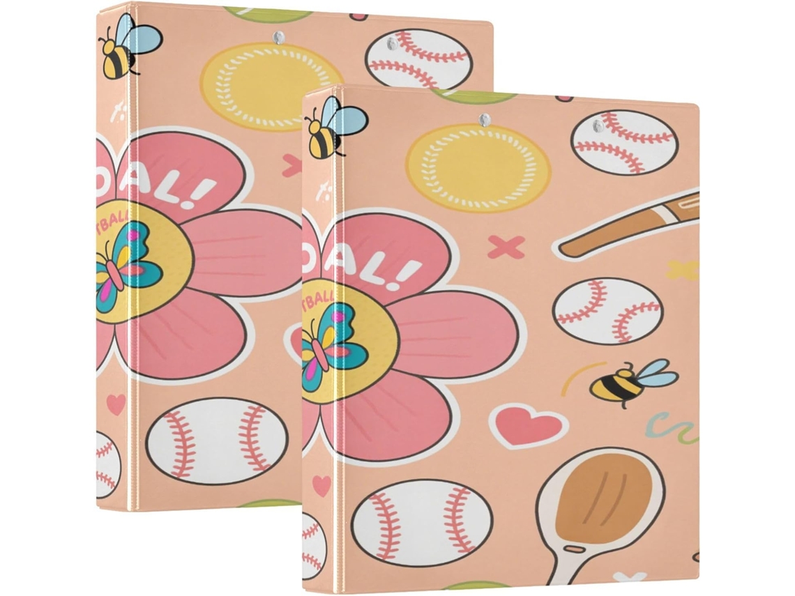 Pasta Escritório Com Estampa Floral De Coração Rosa 1 2 Polegada, Tema Gol De Beisebol, Três Argolas Com Bolsos