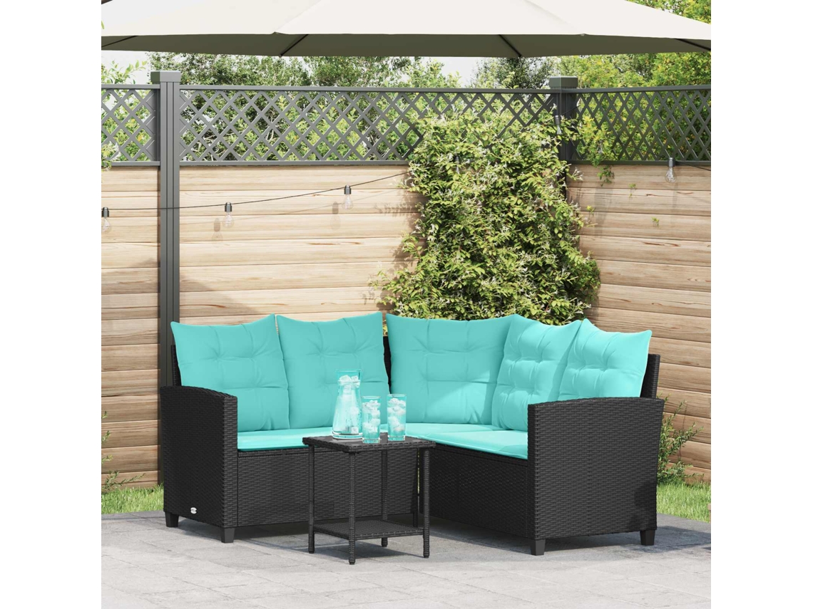 Vidaxl Sofá De Jardim 2 Unid. 5-número De Lugares Preto E Turquesa