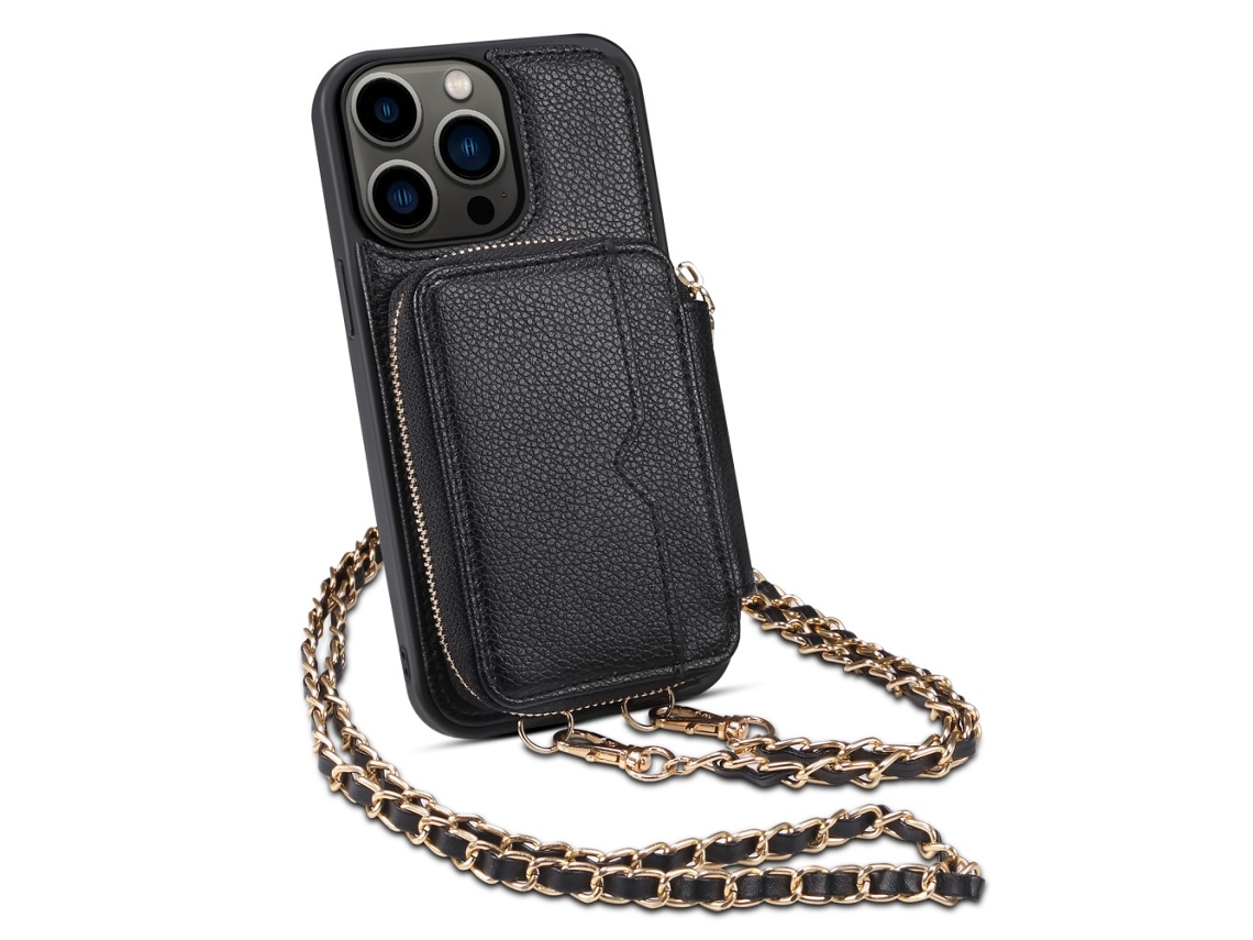 Capa Pega Inch Para Iphone 13 Pro Pele Sintética Com Porta-cartões Preto