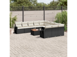 Vidaxl 12 Pcs Conjunto De Sofás De Jardim C/ Almofadões Vime Pe Preto