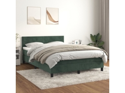 Cama Com Molas/colchão 140x190 Cm Veludo Verde-escuro