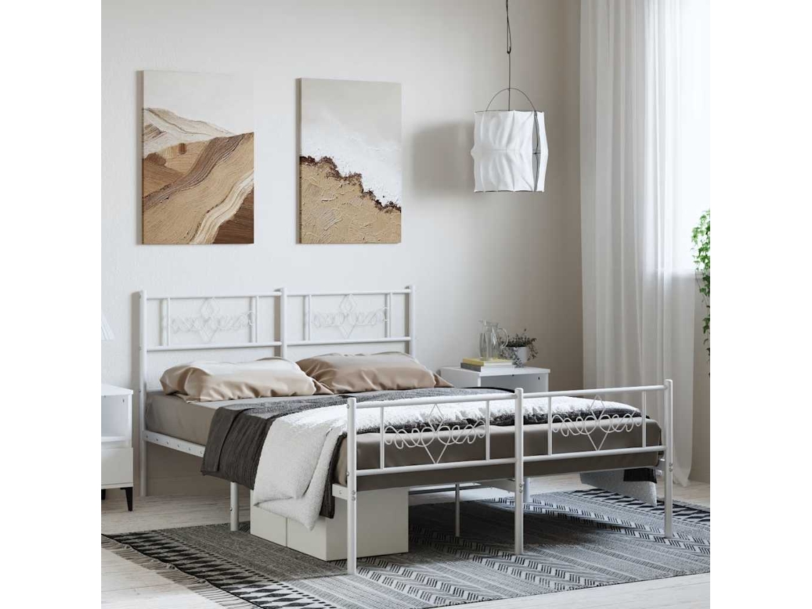 Vidaxl Estrutura De Cama Com Cabeceira E Pés 135x190 Cm Metal Branco