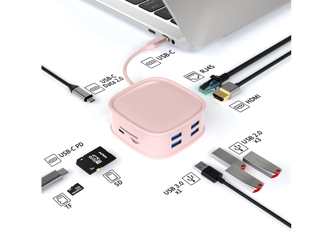 Estação De Ancoragem Bestvite Hub Extensor 10 Em 1 Hub Em Forma De Bolsa Para Laptop Rosa