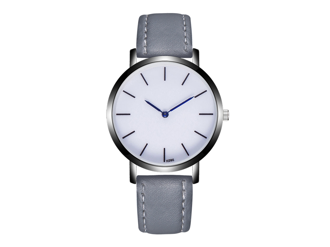 Relógio de quartzo unissex Zhoulianfa, moderno e casual, com pulseira de couro cinza.