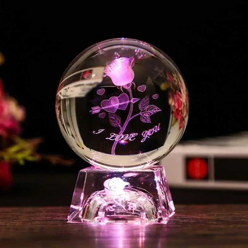 Bola de Cristal Led, Bola de Vidro 3d, Decoração para Casa, Enfeite para Presente de Dia Dos Namorados. MDUG