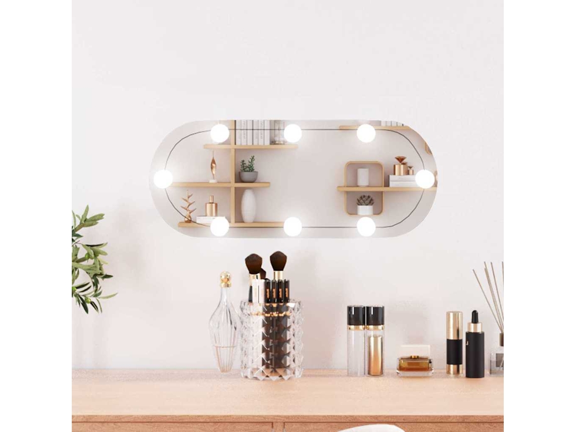 Vidaxl Espelho De Parede Oval Com Luzes Led 20x50 Cm Vidro