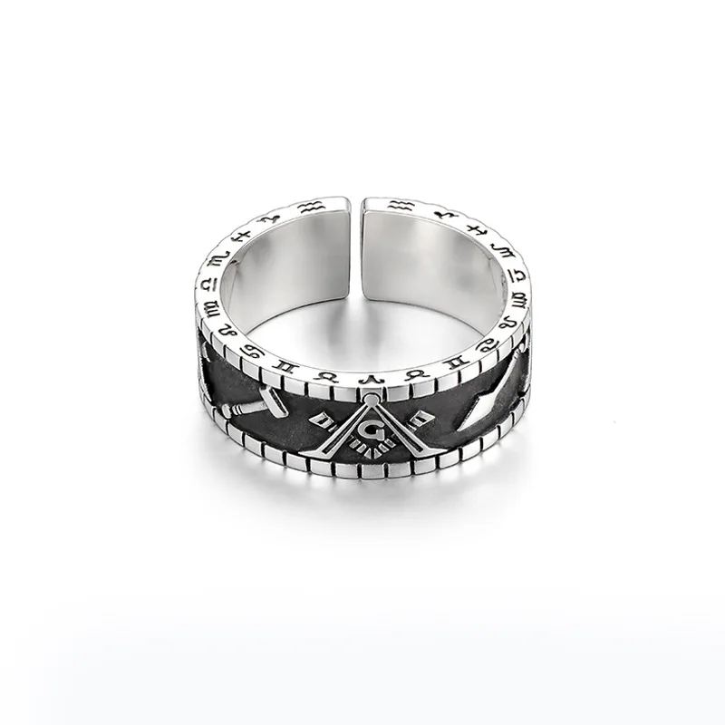 Anel Retrô Do Zodíaco Para Homens, Estilo Punk, Abertura Ajustável, Anel Com Os Doze Signos Do Zodíaco.