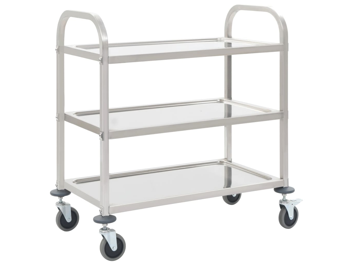 Vidaxl Carrinho De Cozinha De 3 Níveis 96,5x55x90 Cm Aço Inoxidável