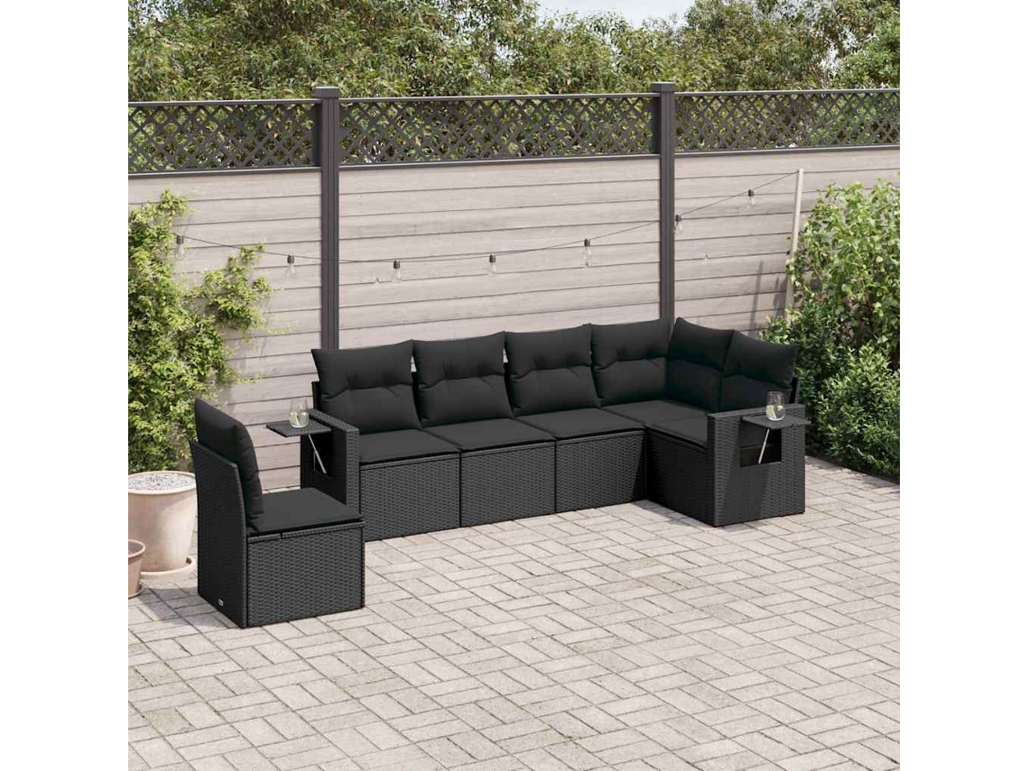 Vidaxl 6 Pcs Conjunto Sofás De Jardim C/ Almofadões Vime Pe Preto