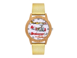 Relógio unissex para casal, em aço com pulseira de malha, mostrador dourado vintage, movimento de quartzo.