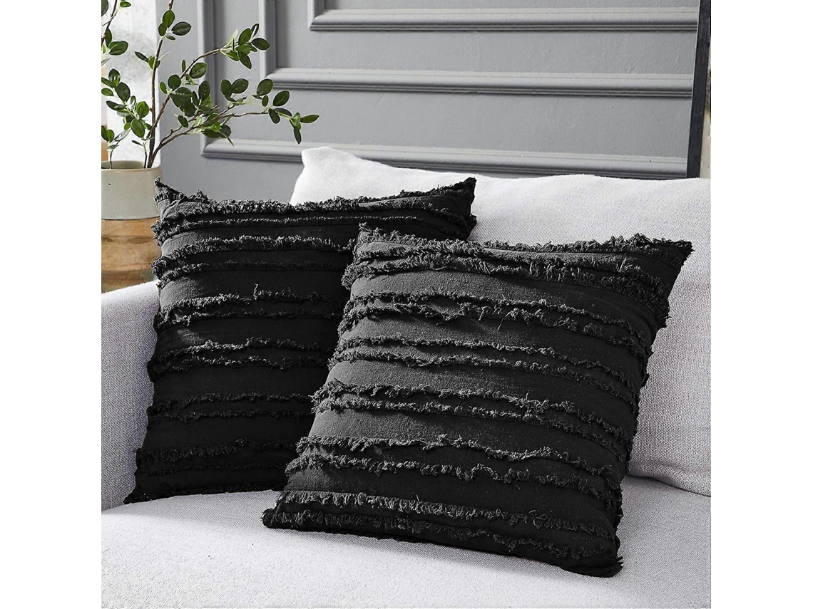 Almofadas Pretas Para Sofá-cama, Capa De Almofada Decorativa De Algodão E Linho, 40 X 40 Cm, Conjunto De 2, Sem Almofadas Internas