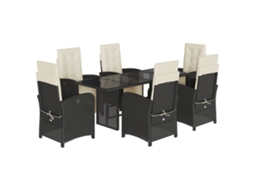 Conjunto de 7 Jantar para Jardim com Almofadões Vime Pe Preto MAISON EXCLUSIVE