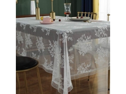 Mantel De Encaje Blanco Clásico Para Boda Con Bordado Vintage Y Bordes Escallopados Ligero
