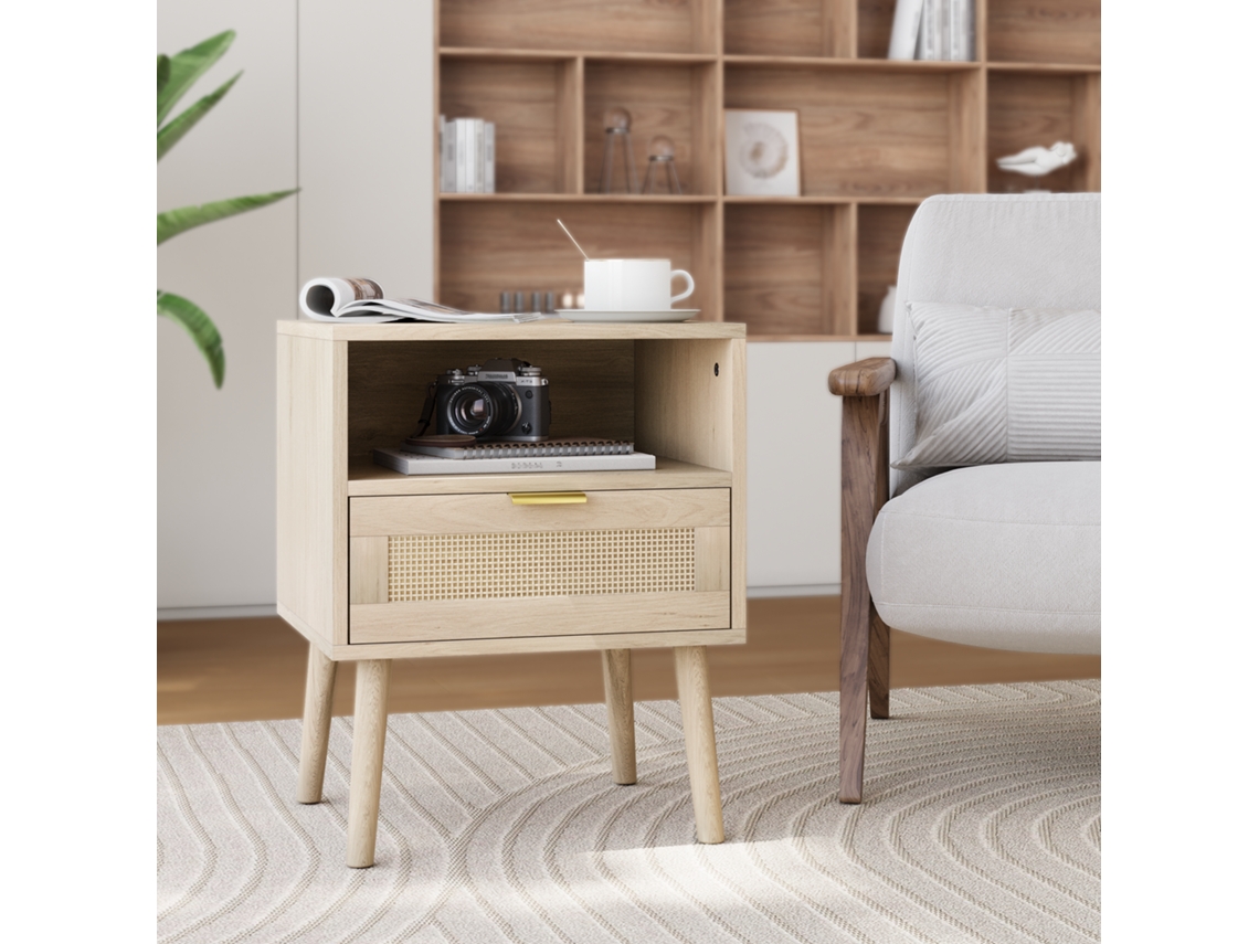 Mesa Cabeceira Rattan Vine 1 Gaveta Prateleira 45x40x55cm