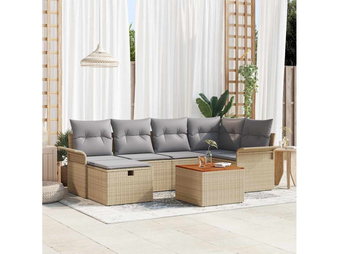 Vidaxl Conjunto De Sofá De Jardim 7 Unid. Bege Rattan Sintético