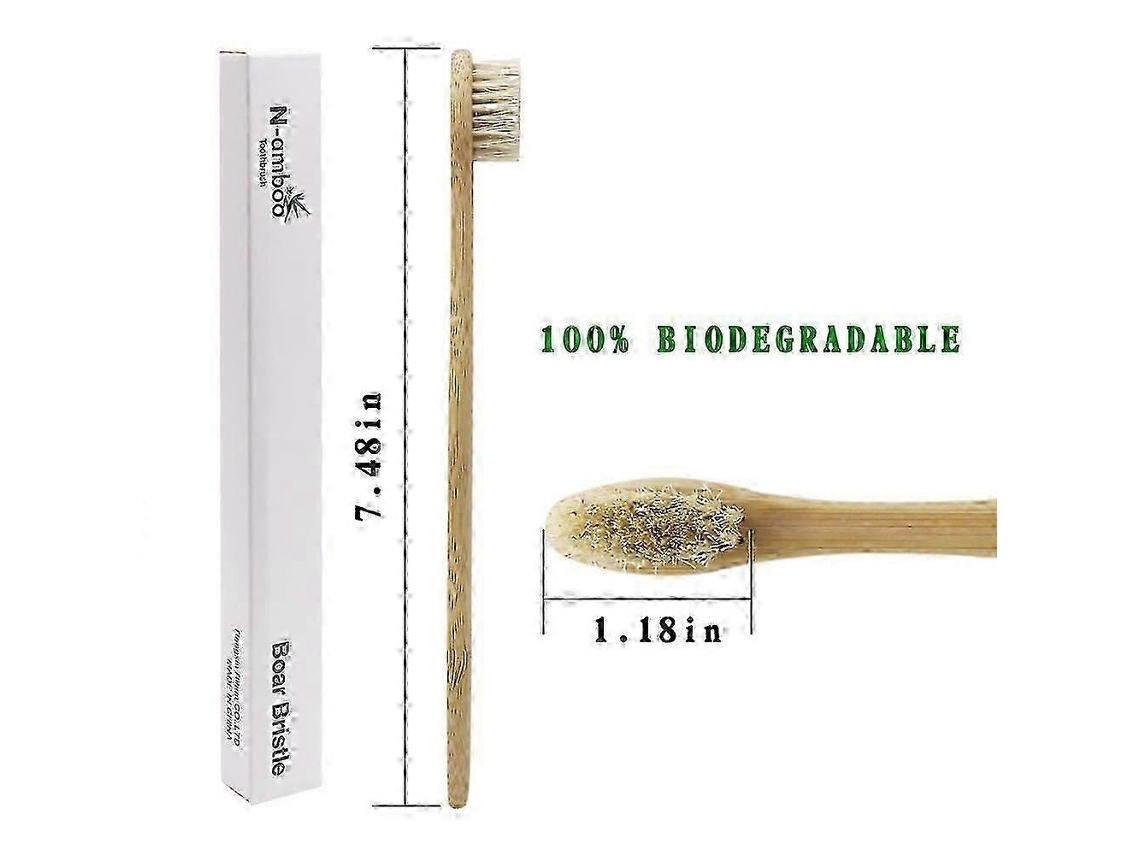 Escova De Dentes De Bambu Com Cerdas De Javali, 100% Biodegradável, Média