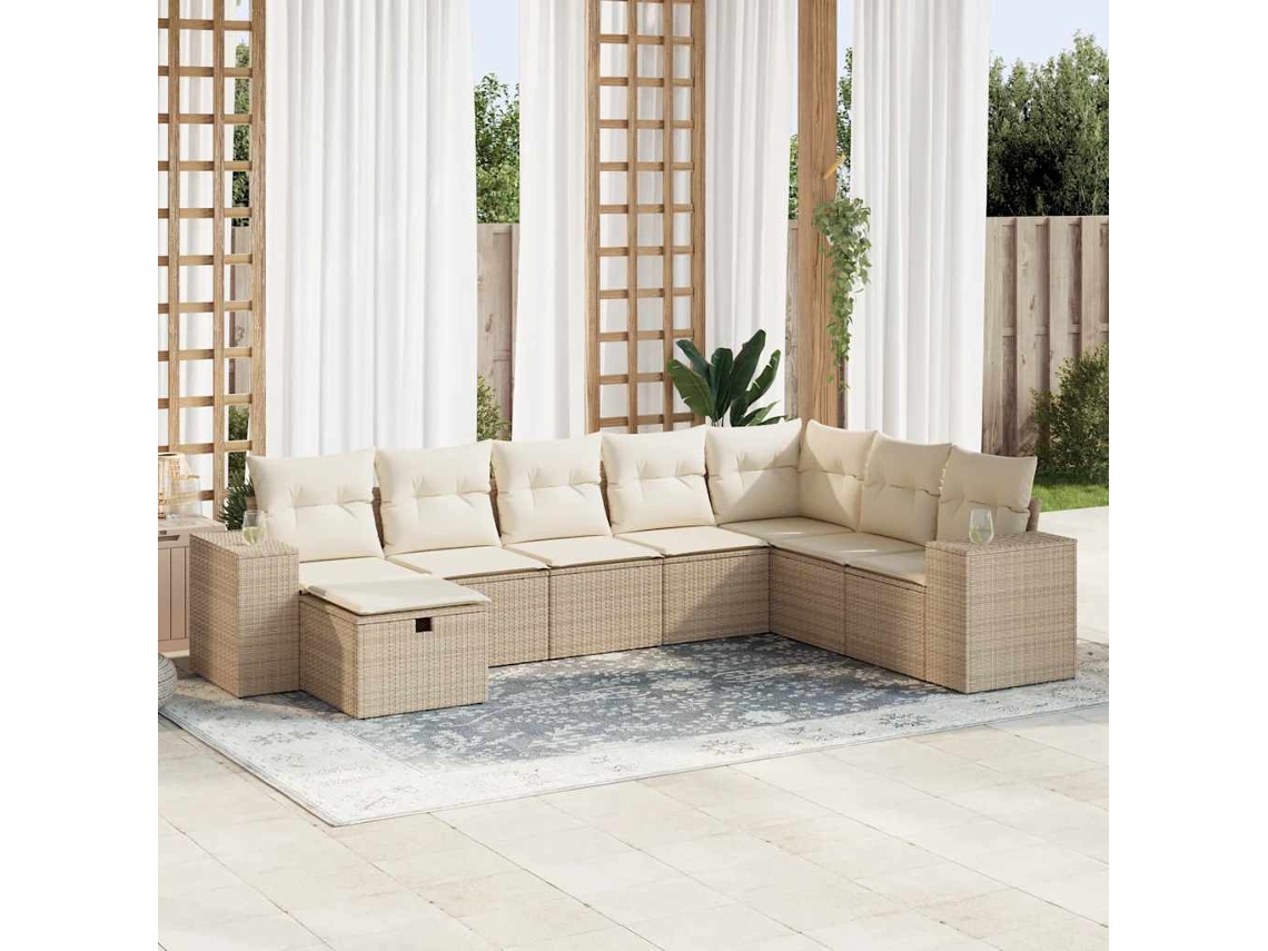 Vidaxl 8 Pcs Conjunto De Sofás P/ Jardim Com Almofadões Vime Pe Bege