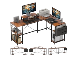 Mesa De Escritório Em L Com Armazenamento, Prateleiras Reguláveis E Suporte De Monitor, Cor Marrom Bga Store