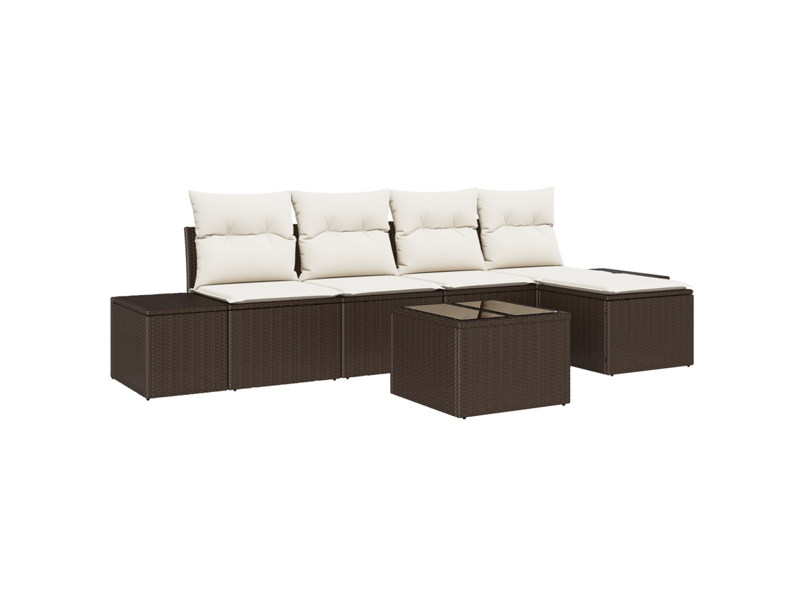 Conjunto 6 Sofá De Jardim Vidaxl Castanho Vime Pe (294 X 117 X 85 Cm)