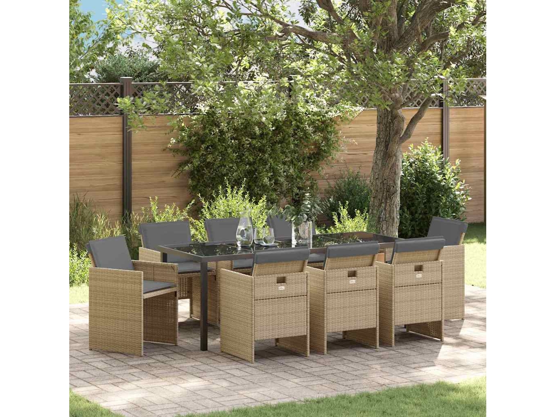 Vidaxl Conjunto De Jantar Para Jardim 9 Unid. Bege Vime Pe
